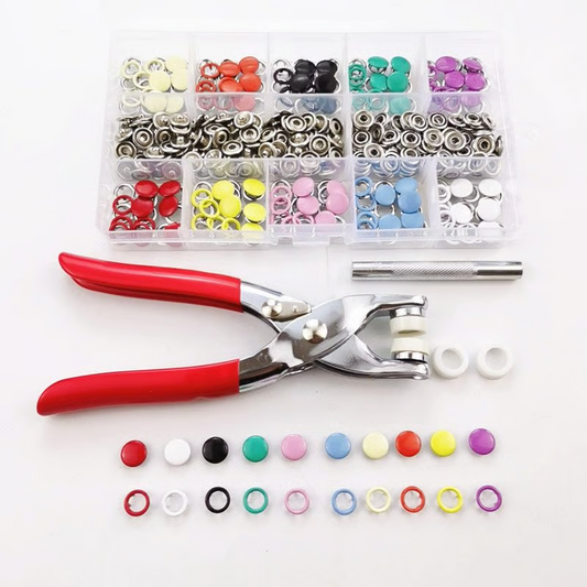 Metal Snaps Buttons With Fastener Pliers Press Tool Kit (10 Colors,9.5mm)