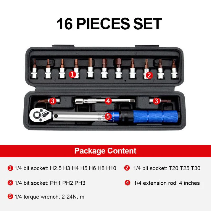 16pcs Preset Torque Wrench Kit – Free Shipping! 🔥