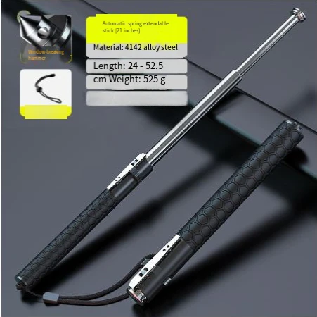 Automatic Spring Expandable Baton – Self-Defense Weapon, Legal Car-Carry Solid Steel Telescopic Stick (3-Section)