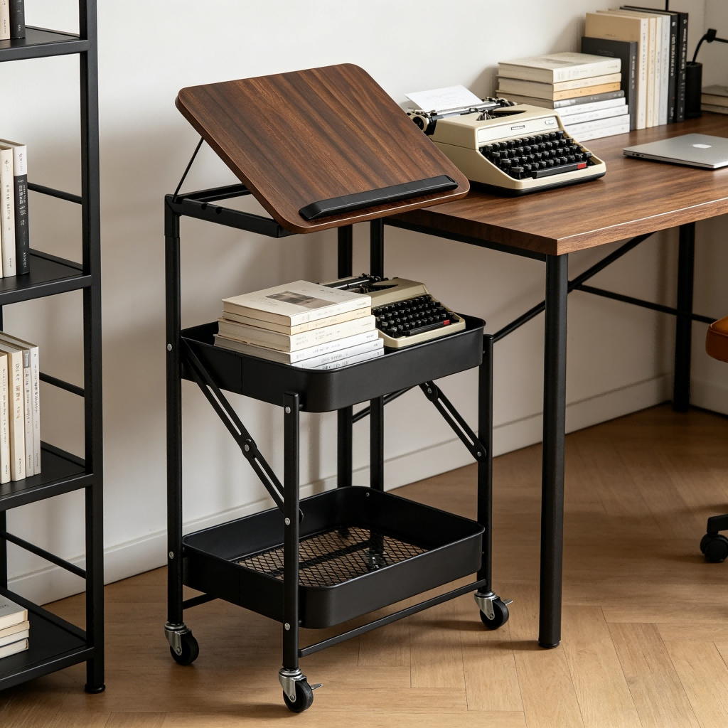 🏡✨ Folding Wheeled Storage Side Table – Stylish & Space-Saving!
