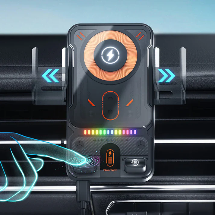 Smart 2-in-1 Automatic Rotating Car Phone Holder and Wireless Charger
