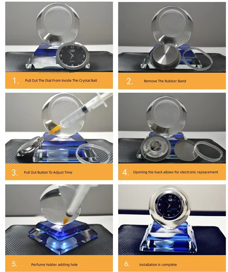 Crystal Ball Clock Car Interior Decoration Crystal Ball Clock