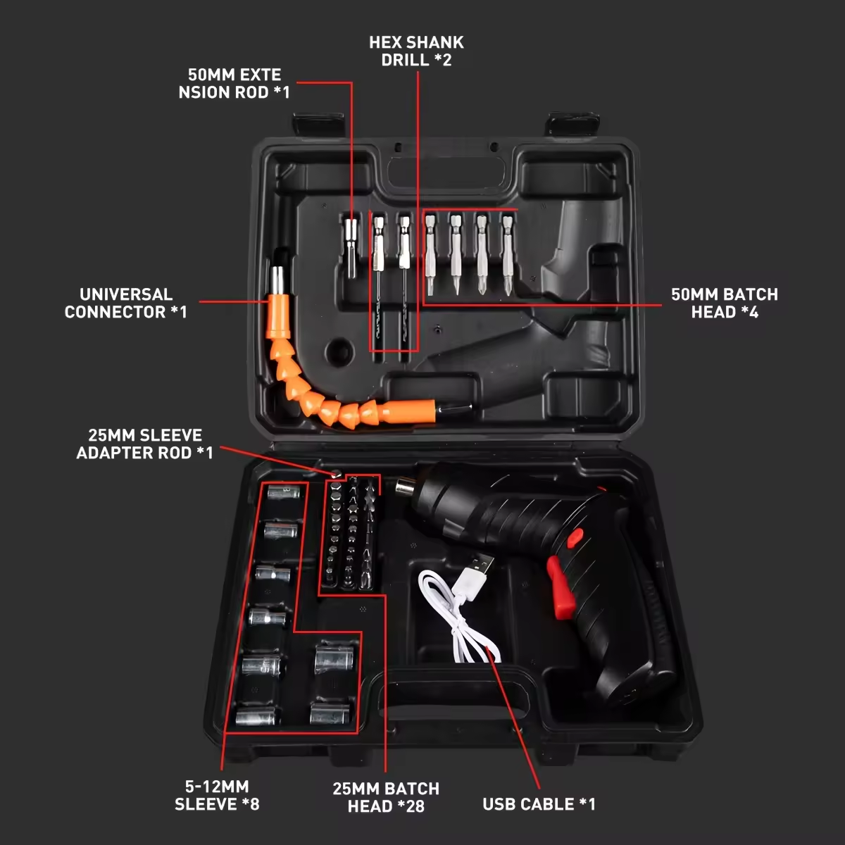 Power Drill Electric Screwdriver Repair Bits Set With Rechargeable Lithium Battery