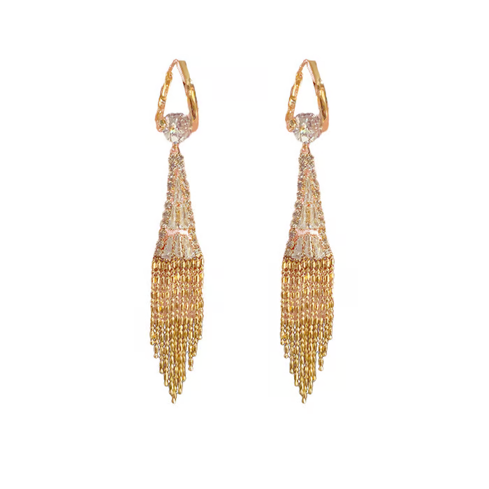 zircon tassel earrings