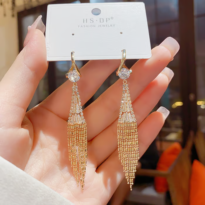 zircon tassel earrings