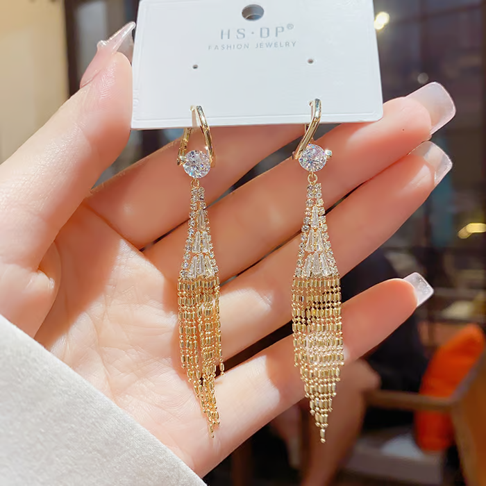 zircon tassel earrings