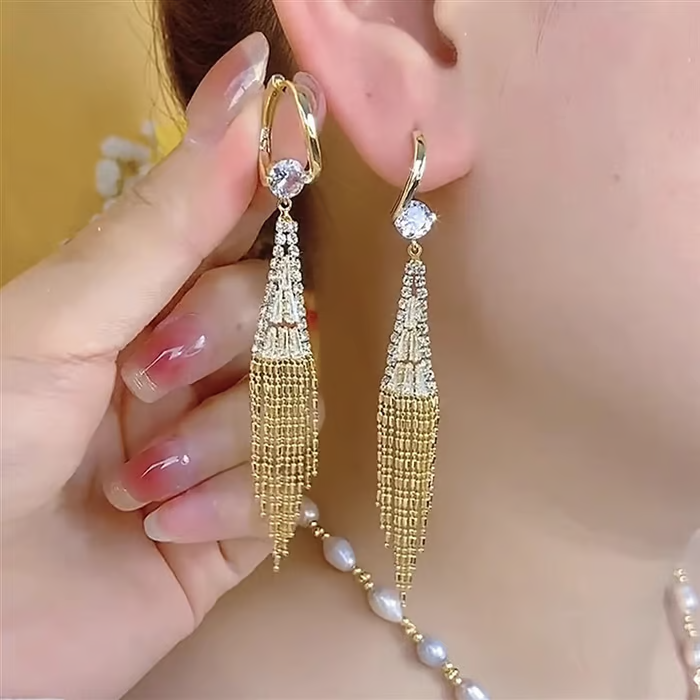 zircon tassel earrings