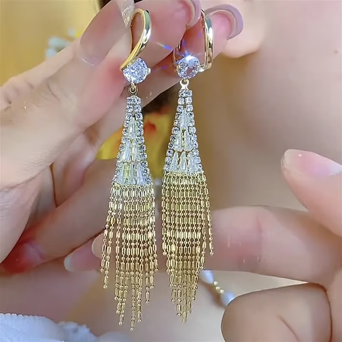 zircon tassel earrings