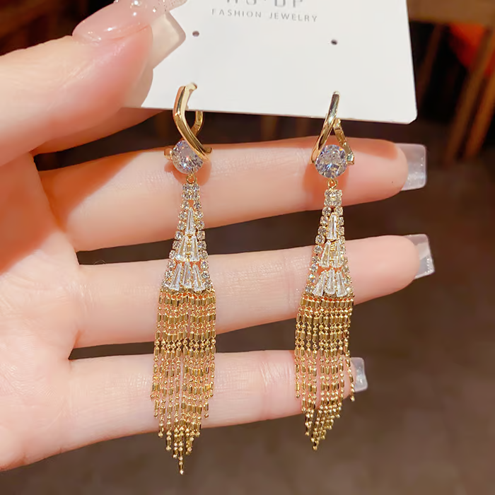 zircon tassel earrings