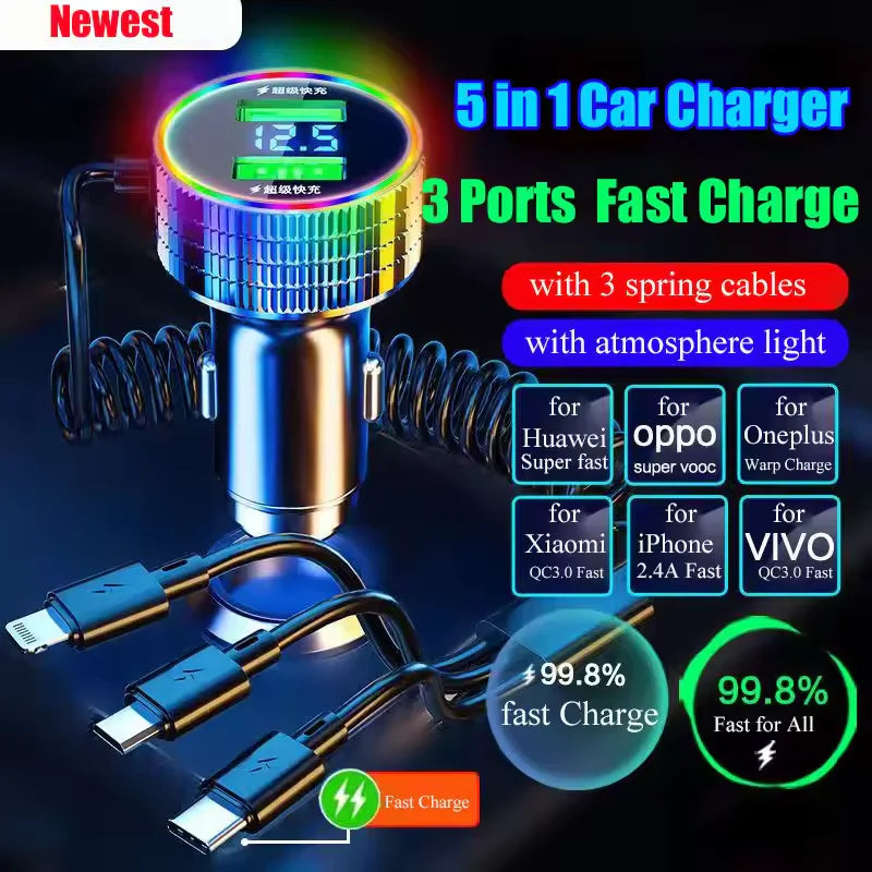 🚗 2024 New USB Car Charger - Portable 5-in-1 Fast Charging 🚗