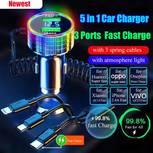 🚗 2024 New USB Car Charger - Portable 5-in-1 Fast Charging 🚗