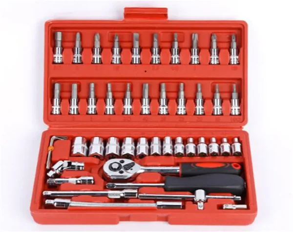 Hand Tools Set Adjustable Long Handle Ratchet Wrench 46pcs Car Repair Tool Kit