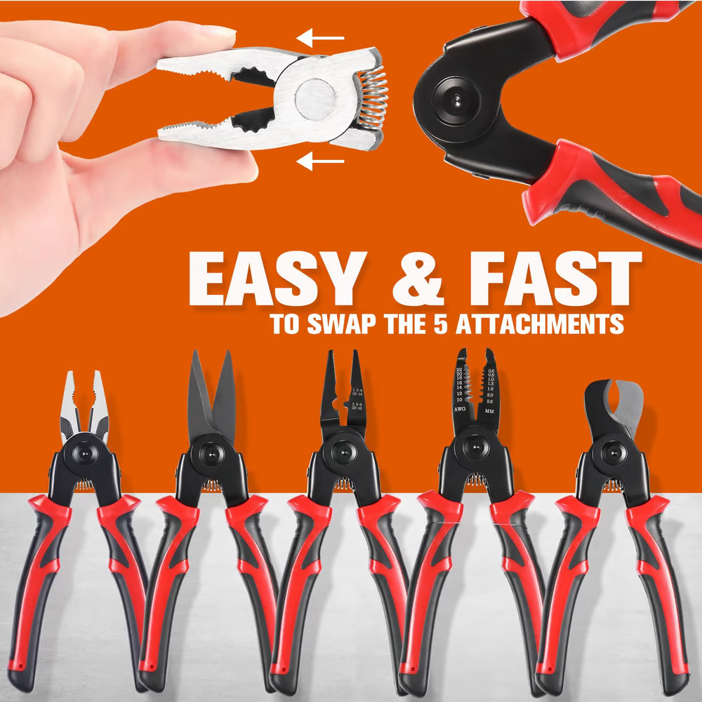 🔧 Multifunctional 5-in-1 Interchangeable Head Pliers Tool Set 🔧