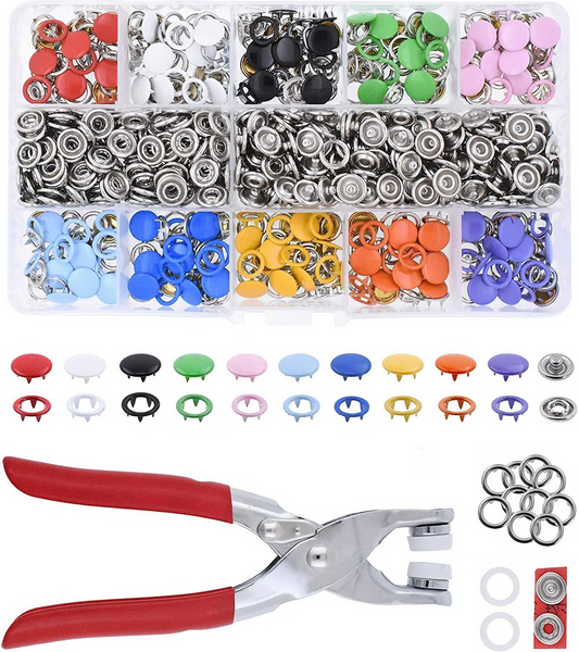 Metal Snaps Buttons With Fastener Pliers Press Tool Kit (10 Colors,9.5mm)