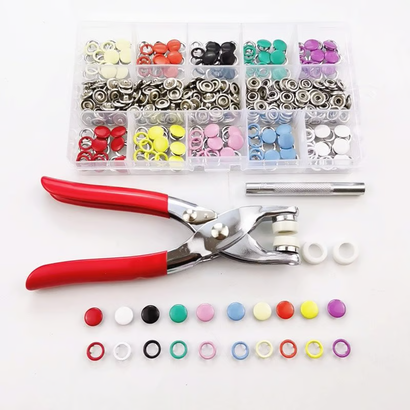 Metal Snaps Buttons With Fastener Pliers Press Tool Kit (10 Colors,9.5mm)