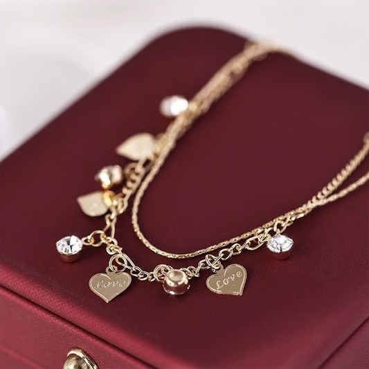 💖 Double-Layered Rhinestone Heart Anklet 💖