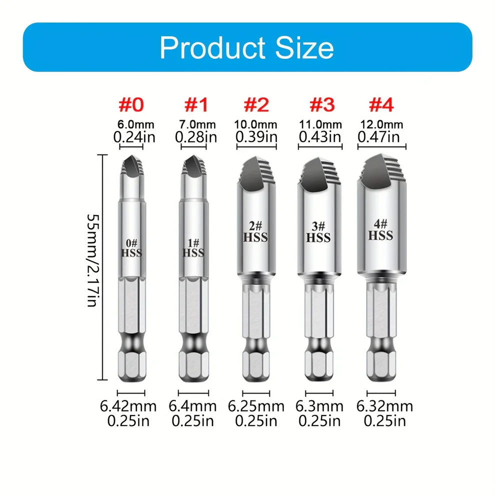 Set of 5 damaged screw out drills