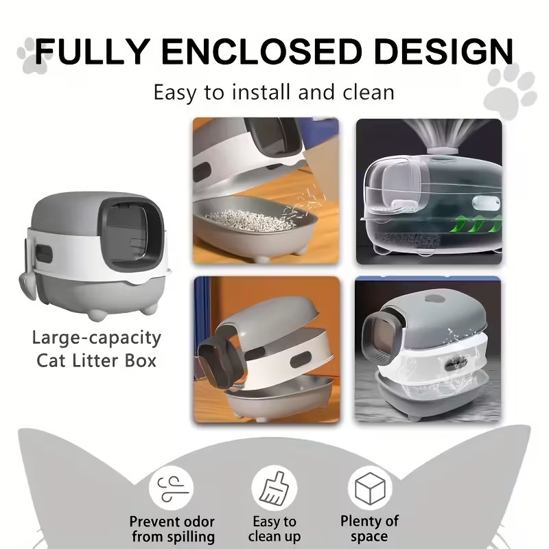 🐾 Large Fully Enclosed Cat Litter Box – Clean, Comfortable & Convenient! 😺