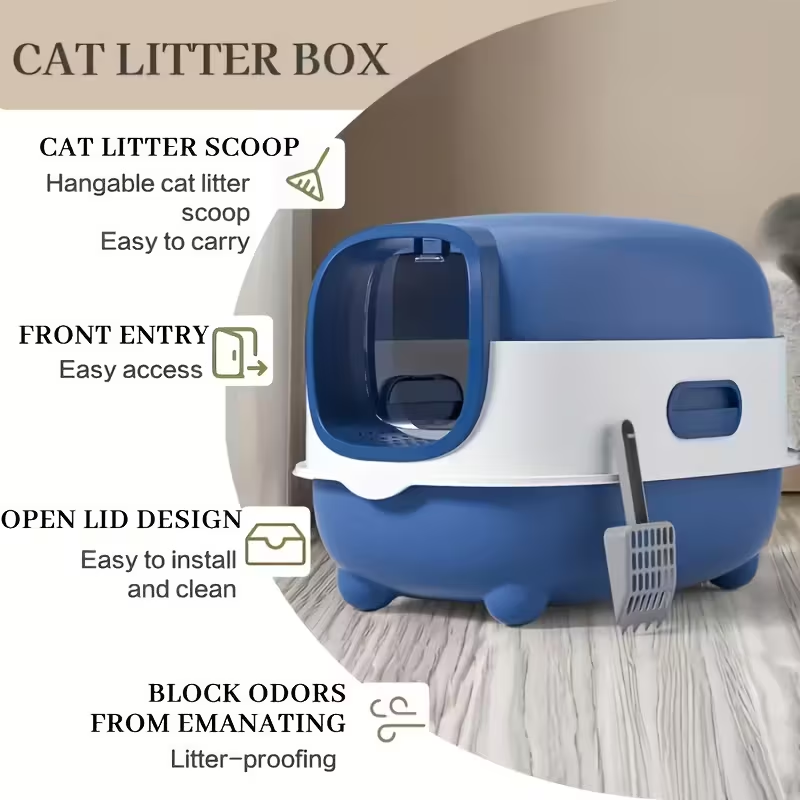 🐾 Large Fully Enclosed Cat Litter Box – Clean, Comfortable & Convenient! 😺
