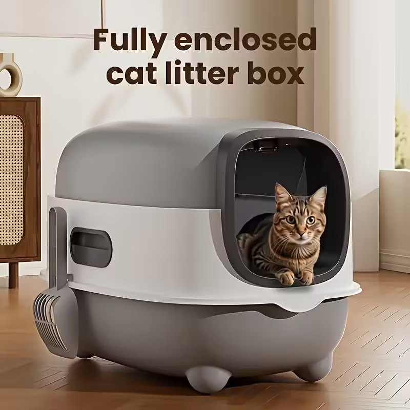🐾 Large Fully Enclosed Cat Litter Box – Clean, Comfortable & Convenient! 😺