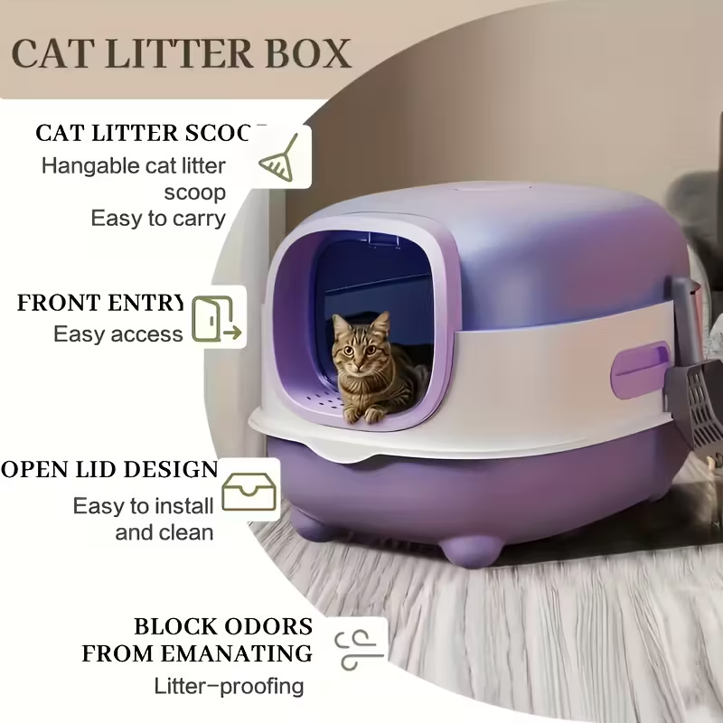 🐾 Large Fully Enclosed Cat Litter Box – Clean, Comfortable & Convenient! 😺
