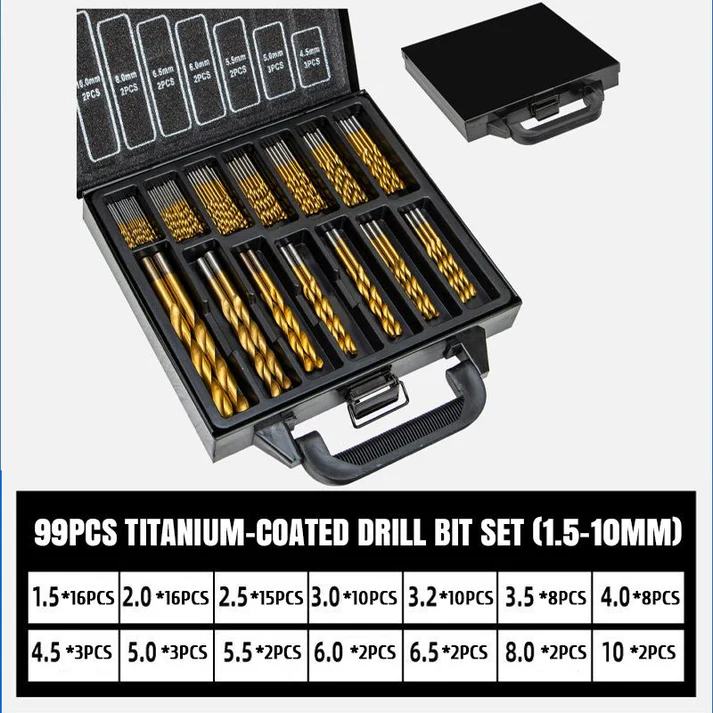 Titanium-plated high-speed steel drill bit set