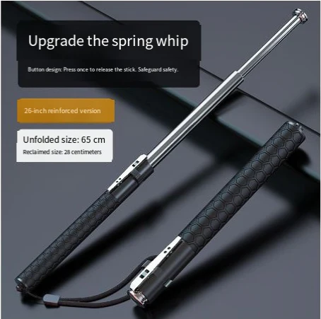 Automatic Spring Expandable Baton – Self-Defense Weapon, Legal Car-Carry Solid Steel Telescopic Stick (3-Section)