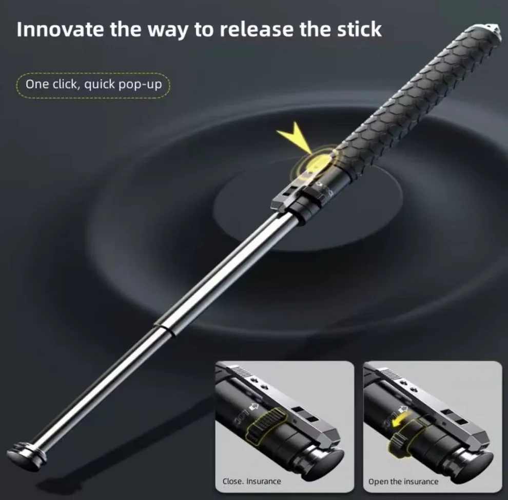 Automatic Spring Expandable Baton – Self-Defense Weapon, Legal Car-Carry Solid Steel Telescopic Stick (3-Section)