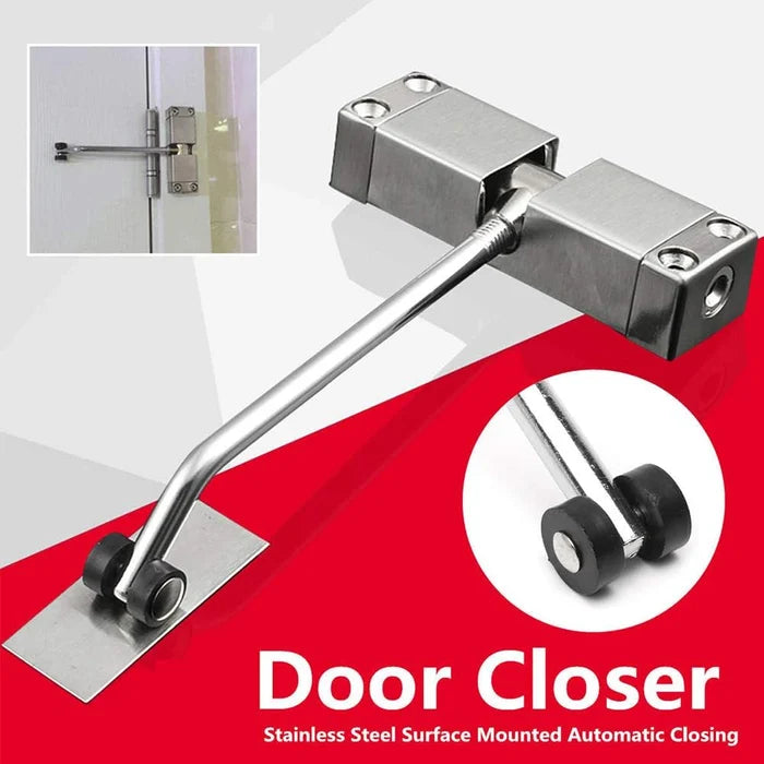 🚪 Silent Spring-Loaded Door Closer - Stainless Steel Adjustable Automatic Door Closer