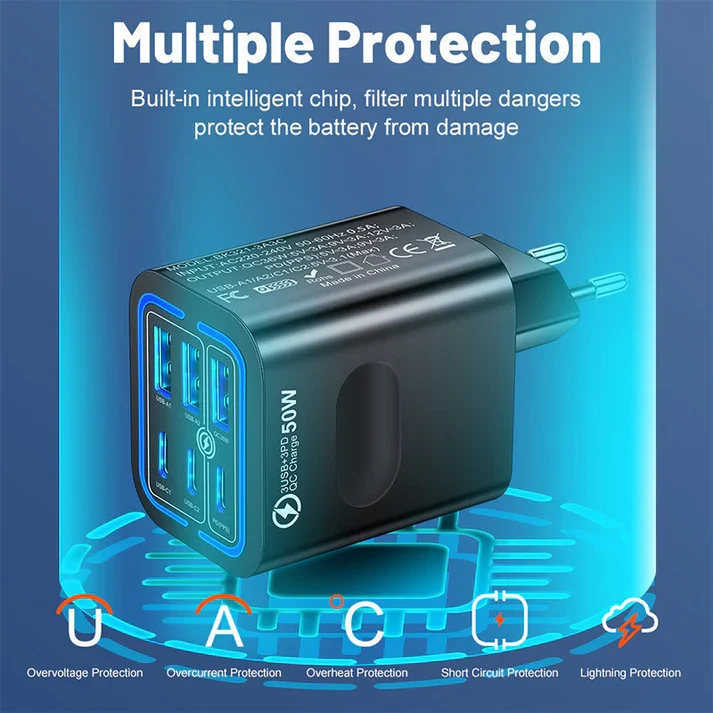 🎉 50W 6-Port USB C Wall Charger