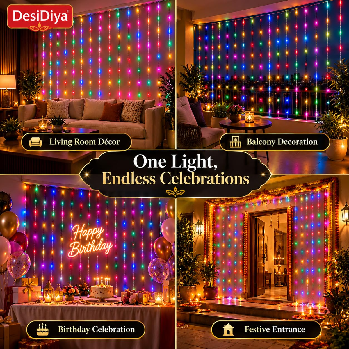 🌈✨ Multicolor LED Waterfall String Lights – Make Every Space Shine! 💡