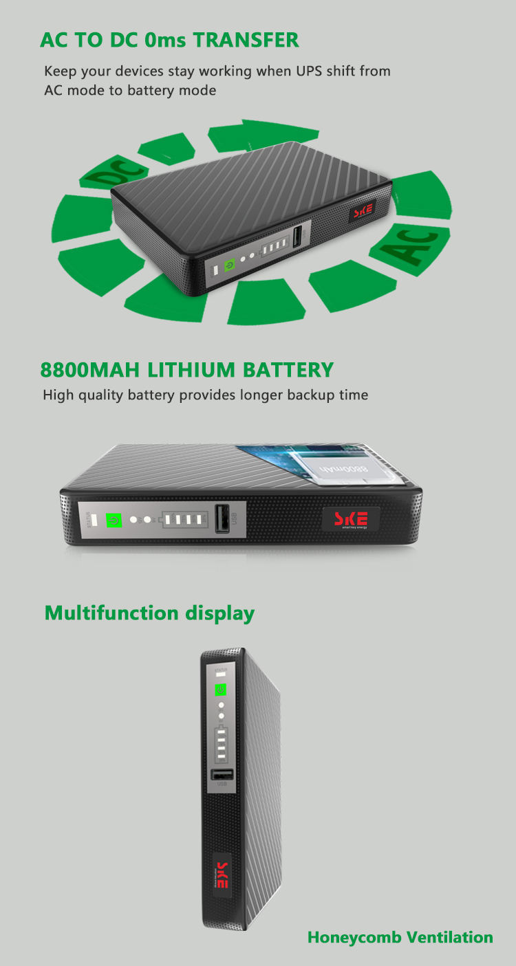 SKE DC UPS POE432N Lithium Battery UPS On-Line Type 8800mah 10000mah Mini UPS for WIFI Router
