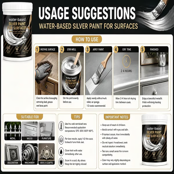 Water-Based Silver Paint for Metal & Wood-150g