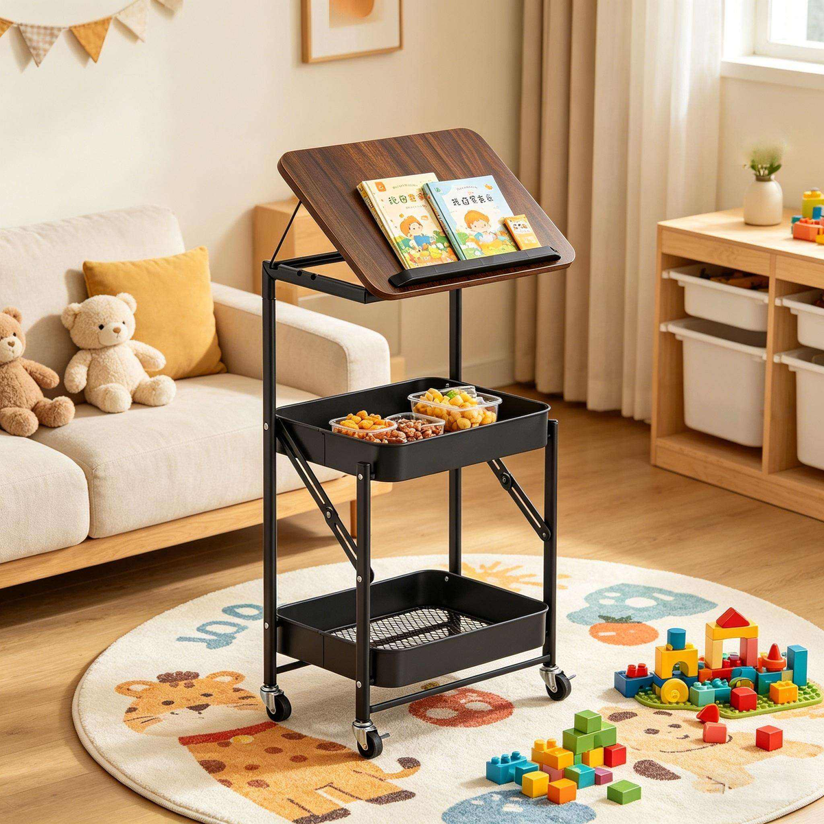 🏡✨ Folding Wheeled Storage Side Table – Stylish & Space-Saving!