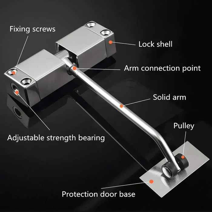 🚪 Silent Spring-Loaded Door Closer - Stainless Steel Adjustable Automatic Door Closer