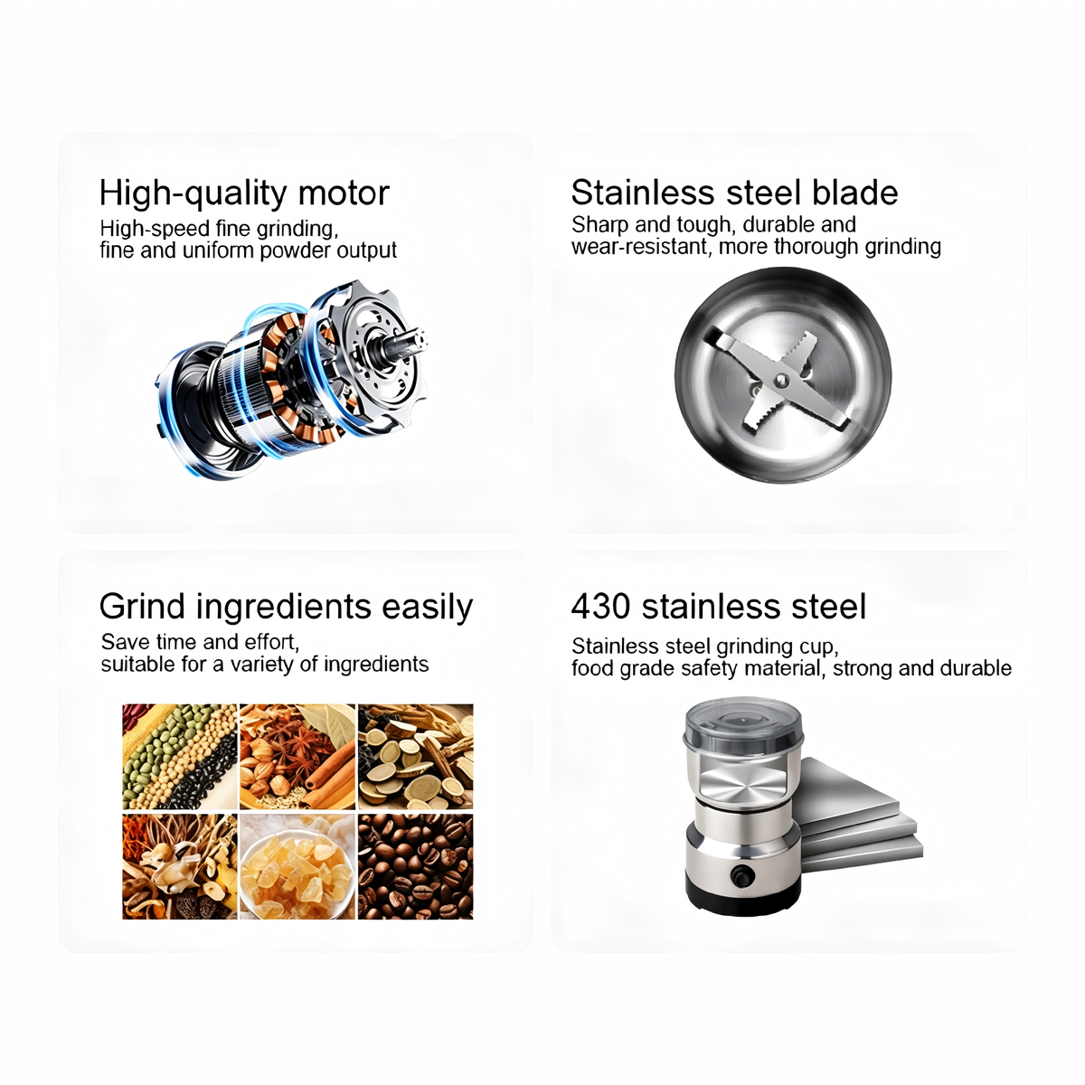 Household Electric Grinder Stainless Steel 4-blade Coffee Bean Grinder Spice Food Grinder