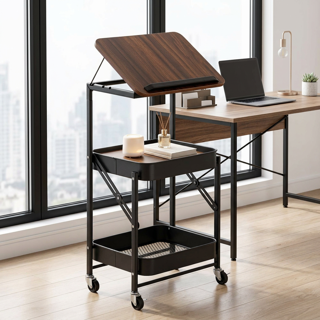 🏡✨ Folding Wheeled Storage Side Table – Stylish & Space-Saving!