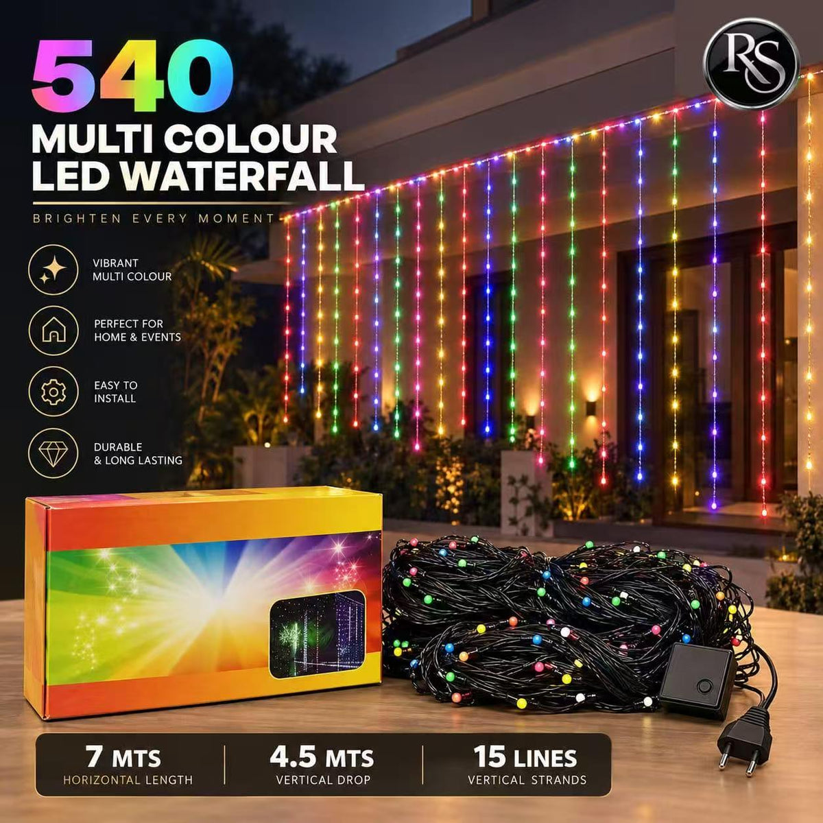 🌈✨ Multicolor LED Waterfall String Lights – Make Every Space Shine! 💡
